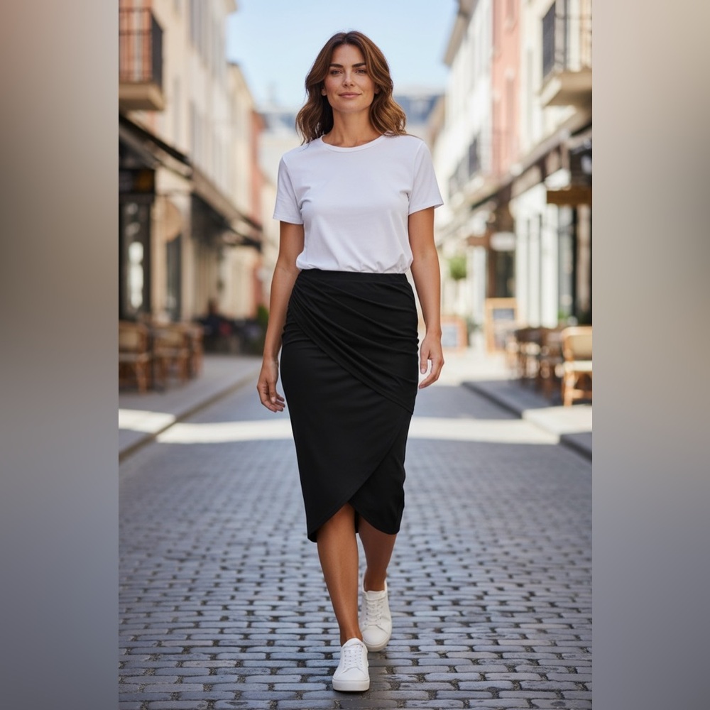 CAbi Black Ruched Faux Wrap Maxi Skirt - Picture 2 of 10